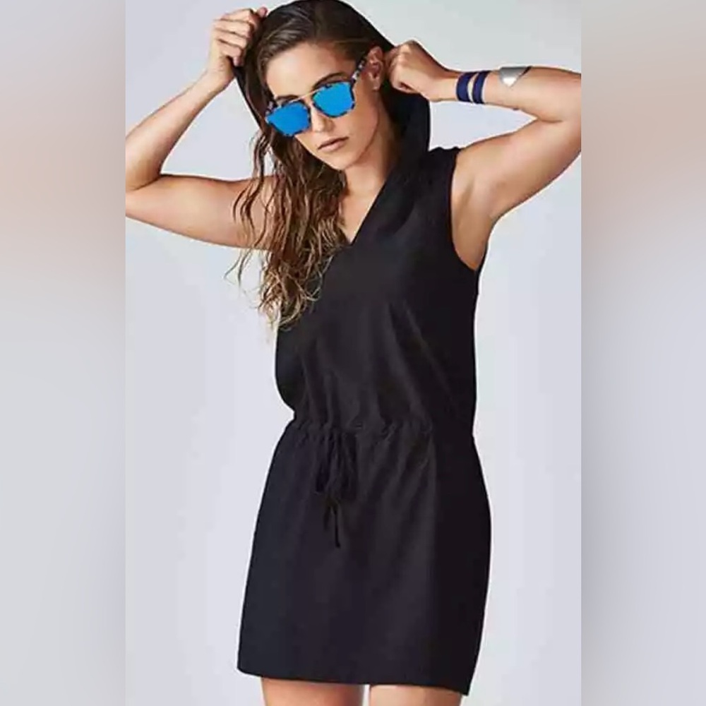 Fabletics Alana Black Hooded Drawstring Tank Mini Dress Women's Size Small